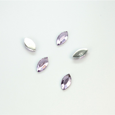 Plastic Flat Back Foiled Rose Cut Rhinestone - Navette 08x4MM LT AMETHYST