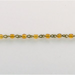 Linked Bead Chain Rosary Style with Glass Fire Polish Bead - Round 3MM TOPAZ-Brass