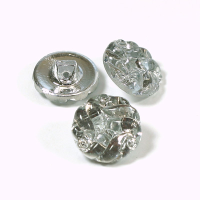 Glass Button - Engraved Top Foiled Round 18MM CRYSTAL