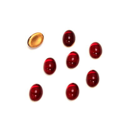 Glass Medium Dome Foiled Cabochon - Oval 07x5MM RUBY