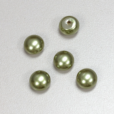 Glass High Dome Cabochon Pearl Dipped - Round 10MM DARK OLIVE