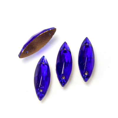 Glass Flat Back 2-Hole Sew-On Stone - Navette 14x5MM SAPPHIRE