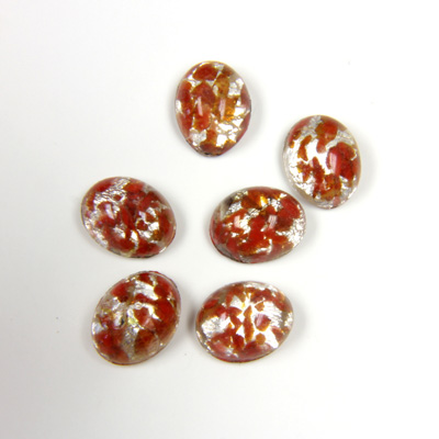 Glass Medium Dome Lampwork Cabochon - Oval 10x8MM SILVER FOIL OPAL BROWN