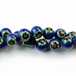 Glass Millefiori Bead - Round 08MM BLUE GREEN BLACK (22)