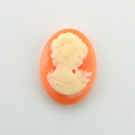 Plastic Cameo - Woman with Drop Earring Oval 25x18MM IVORY ON CORNELIAN