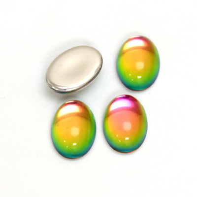 Glass Medium Dome Foiled Cabochon - Coated Oval 14x10MM IRIDIS