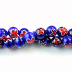 Glass Millefiori Bead - Round 08MM BLUE RED (24)