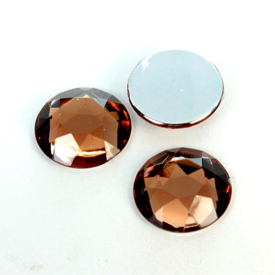 Plastic Flat Back Foiled Rose Cut Rhinestone - Round 18MM SMOKE TOPAZ