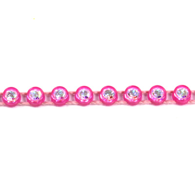 Plastic Rhinestone Banding 1 Row PP17 (SS8) CRYSTAL AB-FLUORESCENT PINK