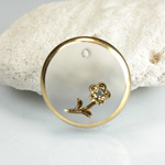 Glass Engraved Intaglio Flower Pendant with Chaton Insert - Round 18MM MATTE CRYSTAL with GOLD
