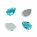 Plastic Flat Back Foiled Rose Cut Rhinestone - Pear 14x10MM AQUA