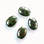 Pressed Glass Peacock Bead - Oval 14x10MM SHINY GREEN