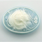Plastic Cameo - Double Heads Oval 40x30MM WHITE ON BLUE