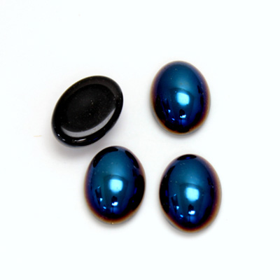 Glass Medium Dome Cabochon - Coated Oval 14x10MM IRIS BLUE