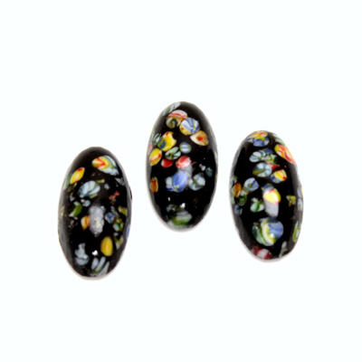 Glass Medium Dome Lampwork Cabochon - Oval 18x9MM MOSAIC BLACK (04567)