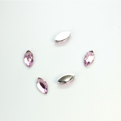 Plastic Flat Back Foiled Rose Cut Rhinestone - Navette 08x4MM ROSE