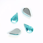 Plastic Flat Back Foiled Rose Cut Rhinestone - Pear 13x8MM AQUA