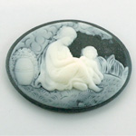 Plastic Cameo - Woman with Child Oval 40x30MM WHITE ON BLACK