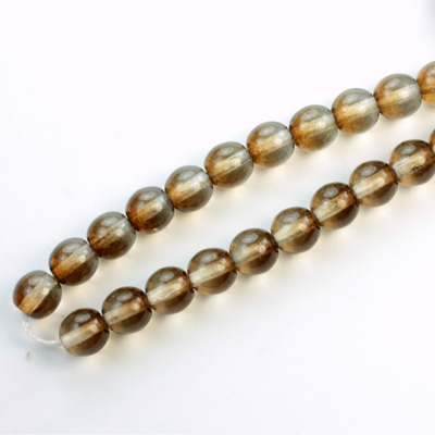 Czech Pressed Glass Bead - Smooth 2-Tone Round 06MM COATED BROWN-CRYSTAL 69012