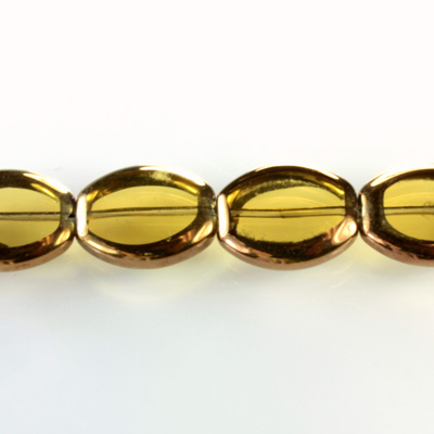 Glass Fire Polished Table Cut Window Bead - Oval 16x14MM SMOKE TOPAZ with METALLIC COATING