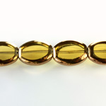 Glass Fire Polished Table Cut Window Bead - Oval 16x14MM SMOKE TOPAZ with METALLIC COATING