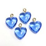 Plastic Pendant - Puff Heart with Brass Loop 11MM SAPPHIRE