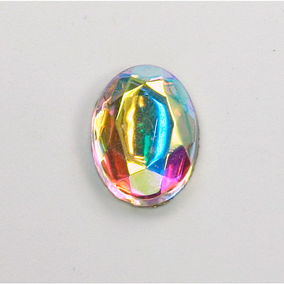 Glass Flat Back Rose Cut Faceted Foiled Stone - Oval 18x13MM CRYSTAL AB