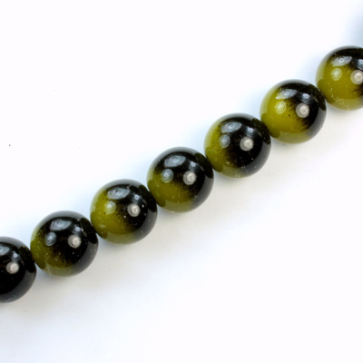 Czech Pressed Glass Bead - Smooth 2-Color Round 10MM COATED BLACK-DK YELLOW