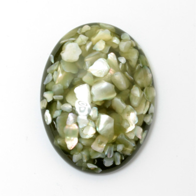 Plastic Flat Back Cabochon - Inlay Shell Oval 40x30MM OLIVE