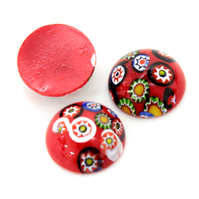 Glass Medium Dome Lampwork Cabochon - Round 18MM VENETIAN RED MOSAIC (03104)