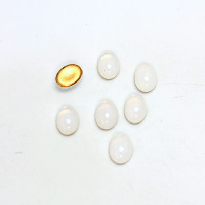 Glass Medium Dome Foiled Cabochon - Oval 08x6MM WHITE OPAL