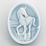 Plastic Cameo - Unicorn Oval 40x30MM WHITE ON ROYAL BLUE FS