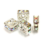 Czech Rhinestone Rondelle - Square 08MM CRYSTAL AB-SILVER