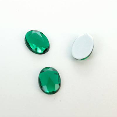 Plastic Flat Back Foiled Rauten Rose Rhinestone - Oval 14x10MM EMERALD