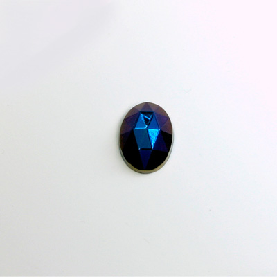 Glass Flat Back Rauten Rose - Oval 10x8MM IRIS BLUE Coated