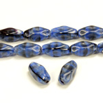Czech Pressed Glass Bead - Baroque Oblong 12x7MM TIGEREYE BLUE
