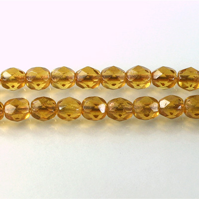 Czech Glass Fire Polish Bead - Round 06MM TOPAZ COPPER LINE