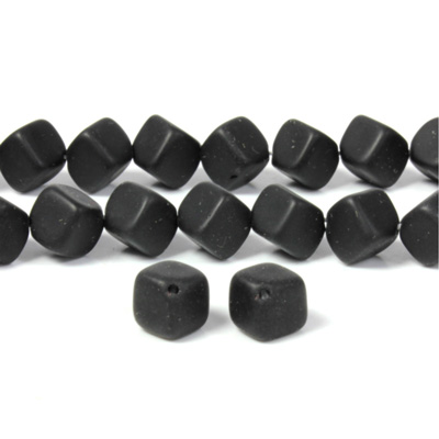 Czech Pressed Glass Bead - Cube with Diagonal Hole 08MM MATTE JET