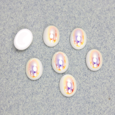 Glass Medium Dome Opaque Cabochon - Coated Oval 08x6MM CHALKWHITE AB