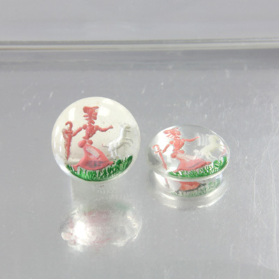 Glass Crystal Painting with Carved Intaglio Little Bo Peep Round 13MM  NATURAL on CRYSTAL