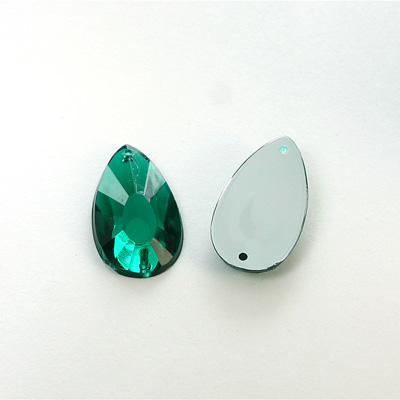 Plastic Flat Back 2-Hole Foiled Sew-On Stone - Pear 22x11MM EMERALD