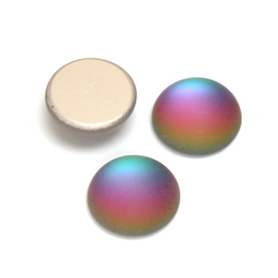 Glass Medium Dome Foiled Cabochon - Coated Round 15MM MATTE HELIO GREEN