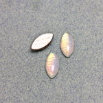Glass Medium Dome Foiled Cabochon - Navette 15x7MM WHITE PINFIRE OPAL
