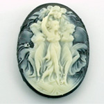 Plastic Cameo - 3 Muses, Dancing Oval 40x30MM IVORY ON BLACK