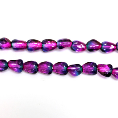 Czech Pressed Glass Bead - Coated Baroque Nugget 7x4MM COATED PURPLE-GREEN 69007