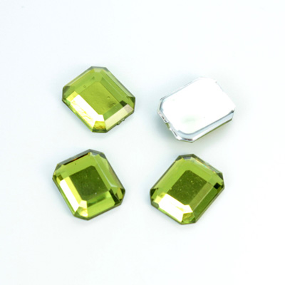 Plastic Flat Back Foiled Rose Cut Rhinestone - Cushion Octagon 12x10MM OLIVINE