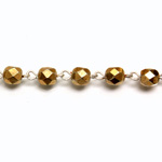 Linked Bead Chain Rosary Style with Glass Fire Polish Bead - Round 6MM GOLD-SILVER