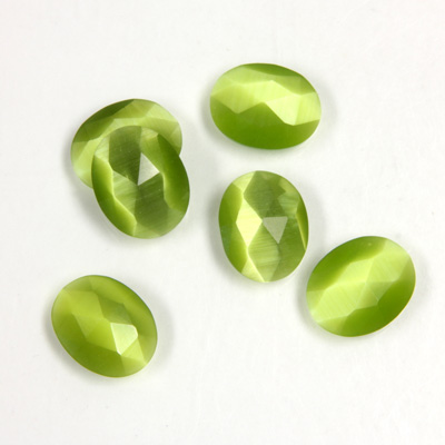 Fiber-Optic Flat Back Cabochon - Rauten Rose Oval 10x8MM CAT'S EYE OLIVE