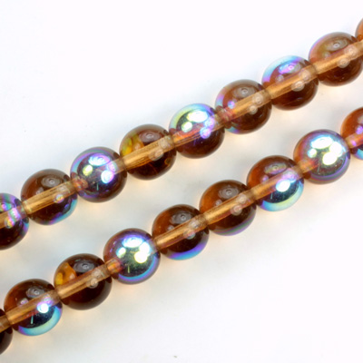 Czech Pressed Glass Bead - Smooth Round 08MM SMOKE TOPAZ AB