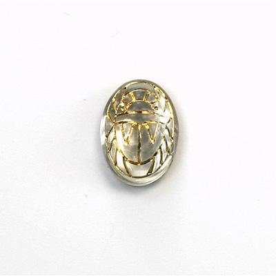 German Glass Flat Back Foiled Scarab with Gold Engraving - 14x10MM CRYSTAL